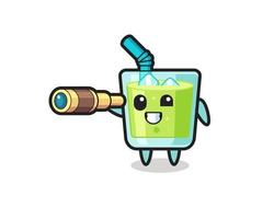 cute melon juice character is holding an old telescope vector