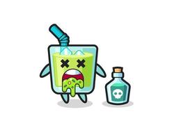 Ilustración de un personaje de jugo de melón que vomita debido a una intoxicación vector