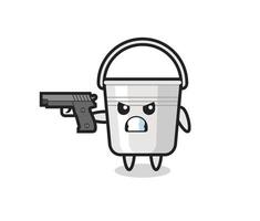 the cute metal bucket character shoot with a gun vector