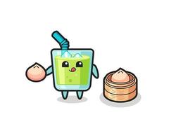 cute melon juice character eating steamed buns vector