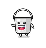 metal bucket cartoon with very excited pose vector