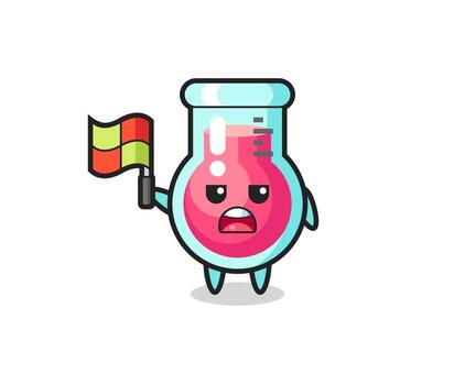 laboratory beaker character as line judge putting the flag up vector
