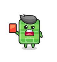 football field cute mascot as referee giving a red card vector
