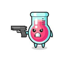 the cute laboratory beaker character shoot with a gun vector