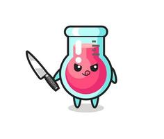 cute laboratory beaker mascot as a psychopath holding a knife vector