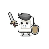 cute light switch soldier fighting with sword and shield vector