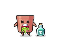 illustration of an flowerpot character vomiting due to poisoning vector