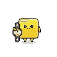 folder mascot character as a MMA fighter with the champion belt vector