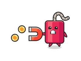 the character of dynamite hold a magnet to catch the gold coins vector