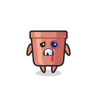 injured flowerpot character with a bruised face vector