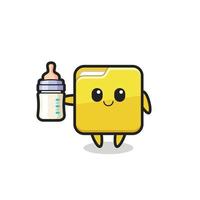 baby folder cartoon character with milk bottle vector