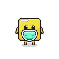 cute folder cartoon wearing a mask vector