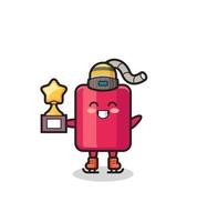 dynamite cartoon as an ice skating player hold winner trophy vector