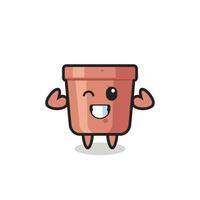 the muscular flowerpot character is posing showing his muscles vector
