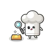 chef hat character is checking the authenticity of the gold bullion vector