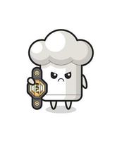 personaje de mascota de gorro de chef como un luchador de mma con el cinturón de campeón vector