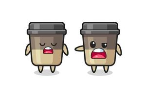 Ilustración de la discusión entre dos personajes lindos de la taza de café. vector