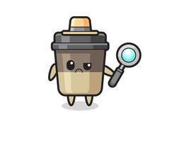 the mascot of cute coffee cup as a detective vector