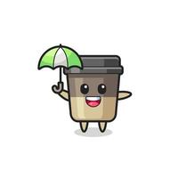 cute coffee cup illustration holding an umbrella vector