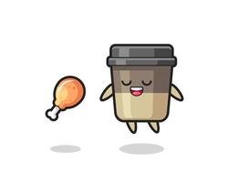 cute coffee cup floating and tempted because of fried chicken vector