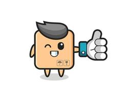 cute cardboard box with social media thumbs up symbol vector