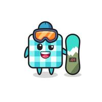 Illustration of checkered tablecloth character with snowboarding style vector