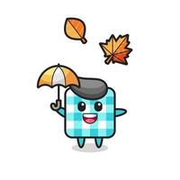 cartoon of the cute checkered tablecloth holding an umbrella in autumn vector