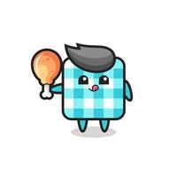 checkered tablecloth cute mascot is eating a fried chicken vector