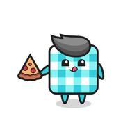 cute checkered tablecloth cartoon eating pizza vector