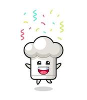 happy chef hat mascot jumping for congratulation with colour confetti vector