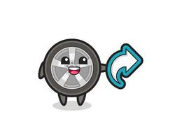 Linda rueda de coche sostenga el símbolo de compartir en las redes sociales vector