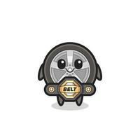 the MMA fighter car wheel mascot with a belt vector