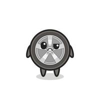 the mascot of the car wheel with sceptical face vector