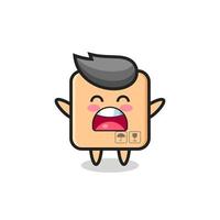 cute cardboard box mascot with a yawn expression vector