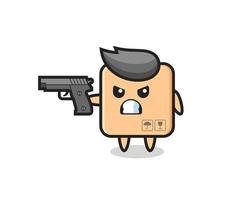 the cute cardboard box character shoot with a gun vector