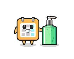 cute calendar cartoon with hand sanitizer vector