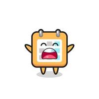 cute calendar mascot with a yawn expression vector