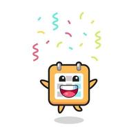 happy calendar mascot jumping for congratulation with colour confetti vector