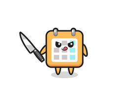 cute calendar mascot as a psychopath holding a knife vector