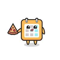 cute calendar cartoon eating pizza vector