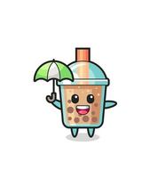 cute bubble tea illustration holding an umbrella vector
