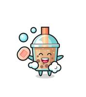 bubble tea character is bathing while holding soap vector