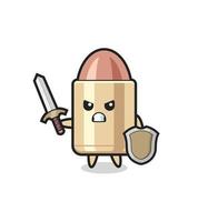 cute bullet soldier fighting with sword and shield vector