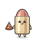 cute bullet cartoon eating pizza vector