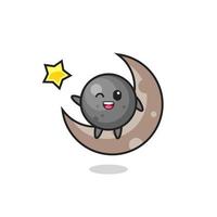 illustration of cannonball cartoon sitting on the half moon vector