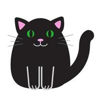 Funny cartoon cat, cute vector illustration in flat style. Black cat