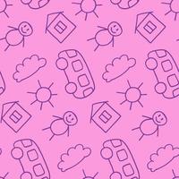 Vector seamless pattern in doodle style. Kids drawing