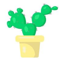 Cute cactus in pot, funny print in cartoon flat style vector