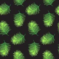Vector seamless pattern with green leaves. Exotic palm tree