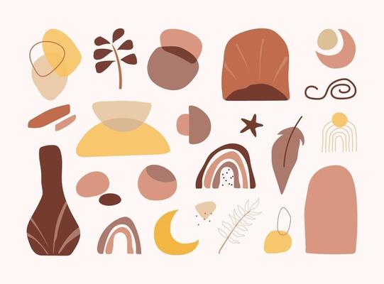 Set of hand drawn organic abstract boho shape blob pattern